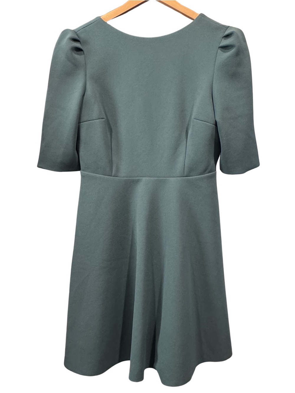 Elliatt Womens XL Blue Green Puff Sleeve Open Back Fit Flare Dress Pockets
